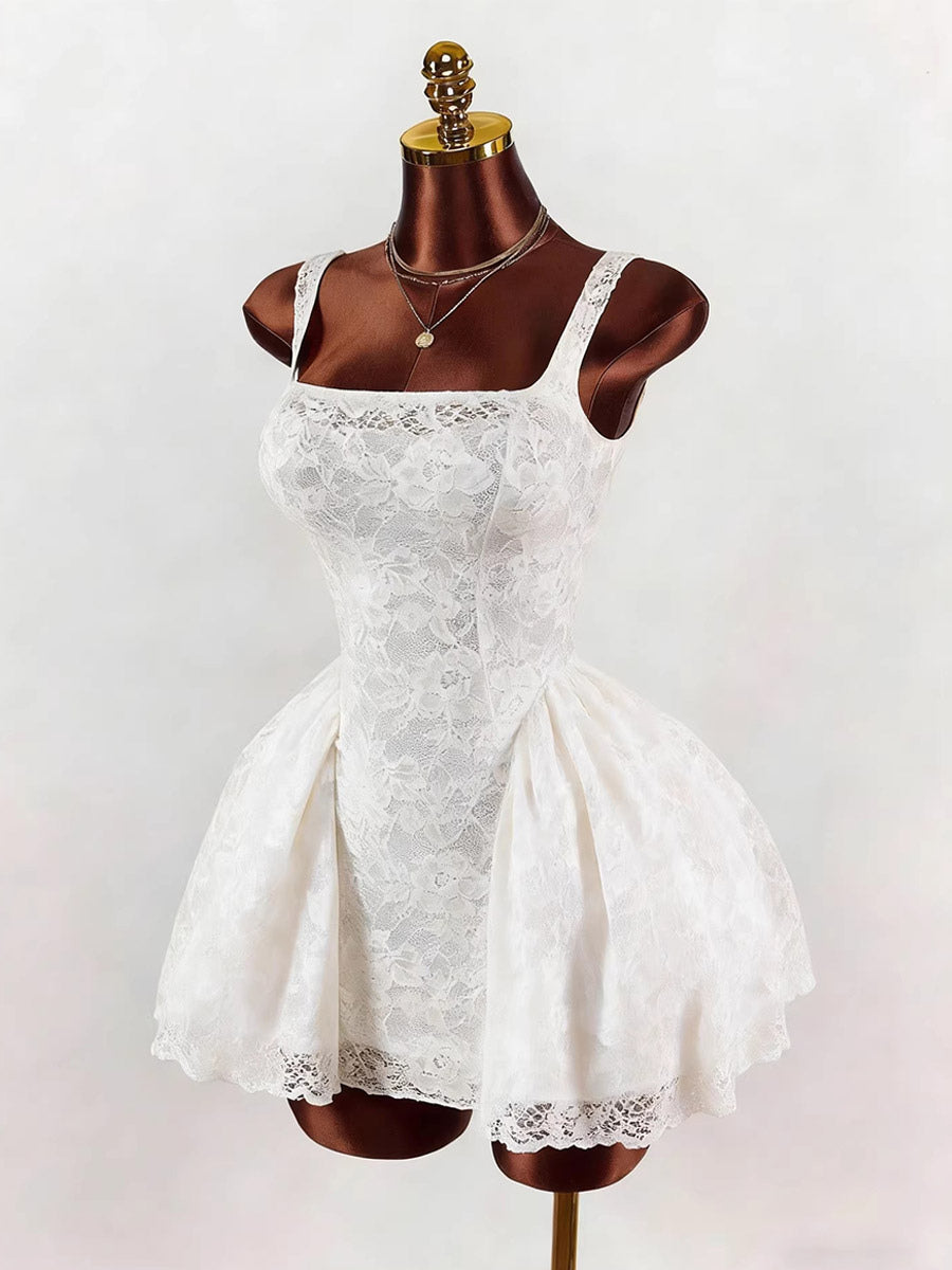 Night Out Dresses White Sleeveless Square Neck Backless Summer Dress