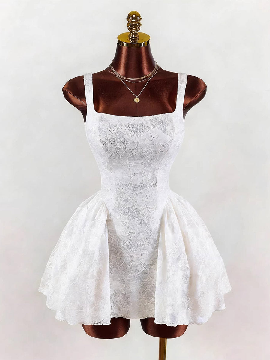 Night Out Dresses White Sleeveless Square Neck Backless Summer Dress