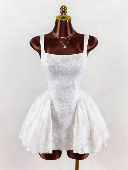 Night Out Dresses White Sleeveless Square Neck Backless Summer Dress