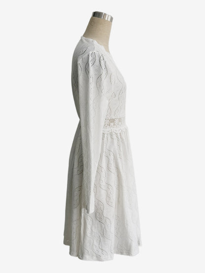 Daily Dresses Mini Woman's Dress Long Sleeves V-Neck Raised Waist Casual Lace White Dress