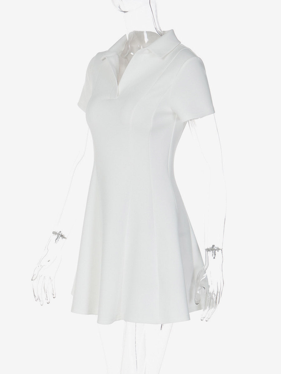 Date Night Dresses Mini Pleated Short Sleeves V-Neck Casual Ecru White Dress