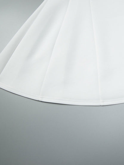 Date Night Dresses Mini Pleated Short Sleeves V-Neck Casual Ecru White Dress