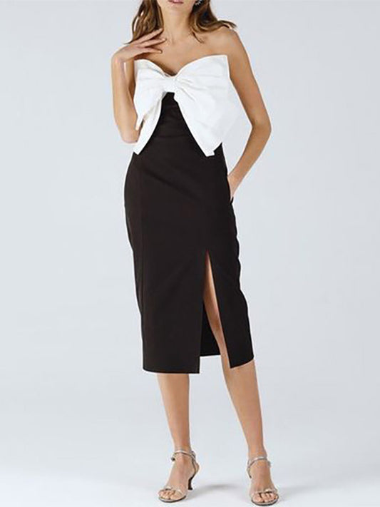 Date Night Dresses Maxi Backless Bows Sleeveless Strapless Chic Black Dress