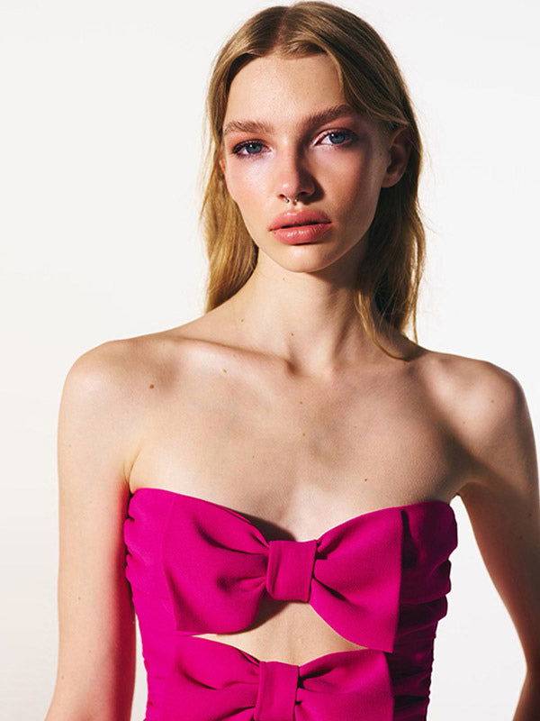 Date Night Dresses Mini Backless Bows Zipper Sleeveless Strapless Elegant Rose Dress