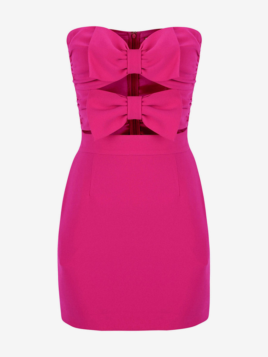 Date Night Dresses Mini Backless Bows Zipper Sleeveless Strapless Elegant Rose Dress