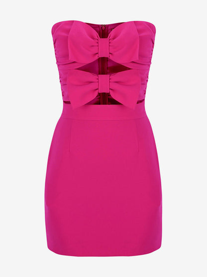 Date Night Dresses Mini Backless Bows Zipper Sleeveless Strapless Elegant Rose Dress