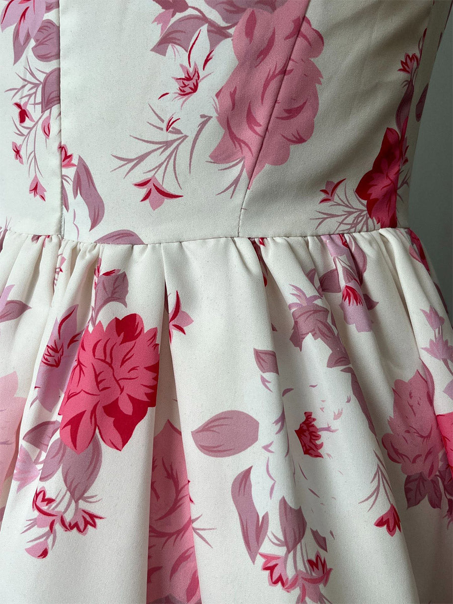 Date Night Dresses Mini Backless Pleated Sleeveless Floral Print Square Neck Sexy Dress