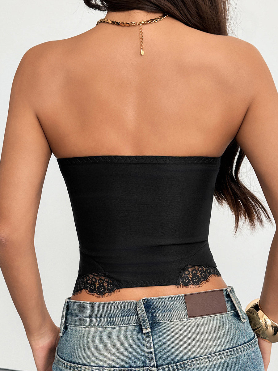 Corset Tops Tops Black Sexy Sleeveless Strapless Slim Fit Lace Tops