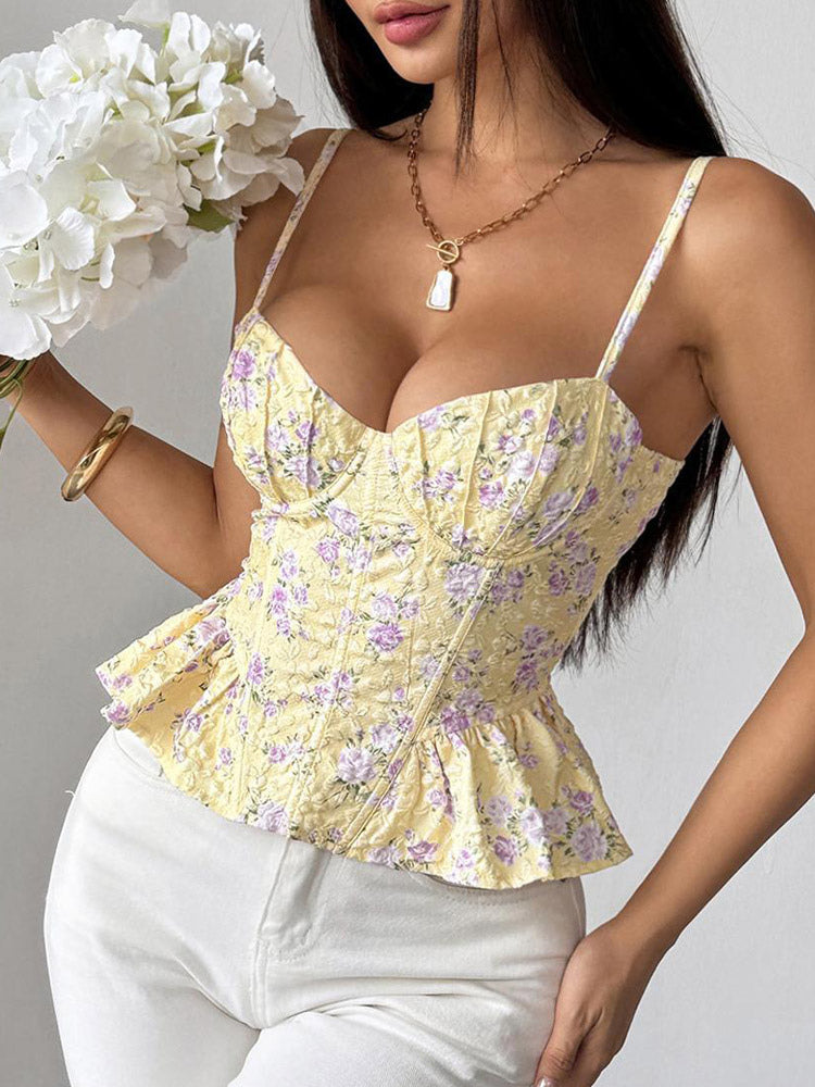 Corset Tops Black Corset Tops Chic Straps Neck Slim Fit Peplum Lace-up Tops