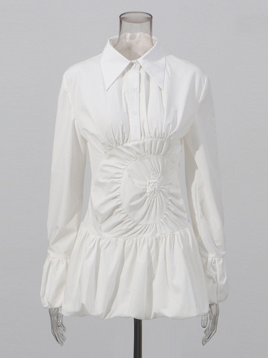 Daily Dresses Mini White Buttons Long Sleeves Turndown Collar Dress