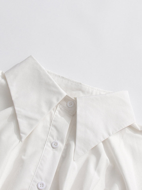 Daily Dresses Mini White Buttons Long Sleeves Turndown Collar Dress