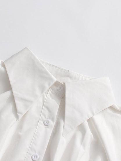 Daily Dresses Mini White Buttons Long Sleeves Turndown Collar Dress