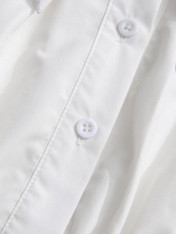 Daily Dresses Mini White Buttons Long Sleeves Turndown Collar Dress