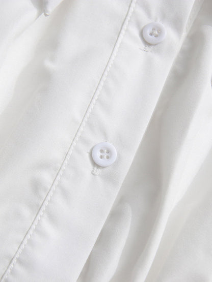 Daily Dresses Mini White Buttons Long Sleeves Turndown Collar Dress