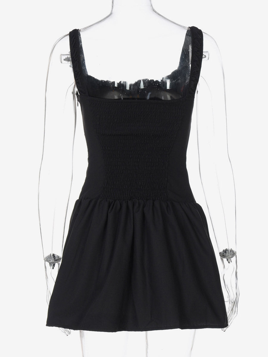 Party Dresses Mini White Straps Neck Lace Up Sleeveless Pleated Casual Semi Formal Dress