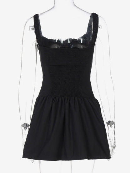 Party Dresses Mini White Straps Neck Lace Up Sleeveless Pleated Casual Semi Formal Dress