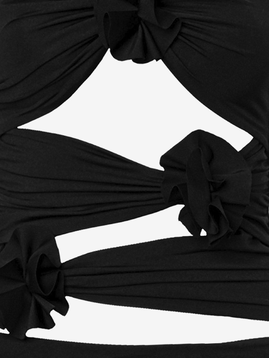 Party Dress Maxi Black Strapless Lace Up Sleeveless Backless Casual Semi Formal Dress