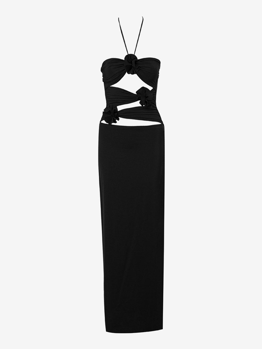 Party Dress Maxi Black Strapless Lace Up Sleeveless Backless Casual Semi Formal Dress