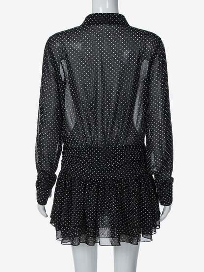 Date Night Dresses Mini Pleated Long Sleeves V-Neck Casual Black Dress