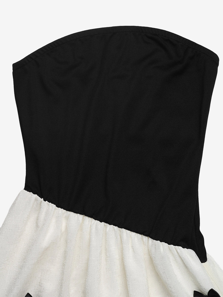 Date Night Dresses Maxi Backless Bows Sleeveless Bow Off-The-Shoulder Sweet Black+White Dress