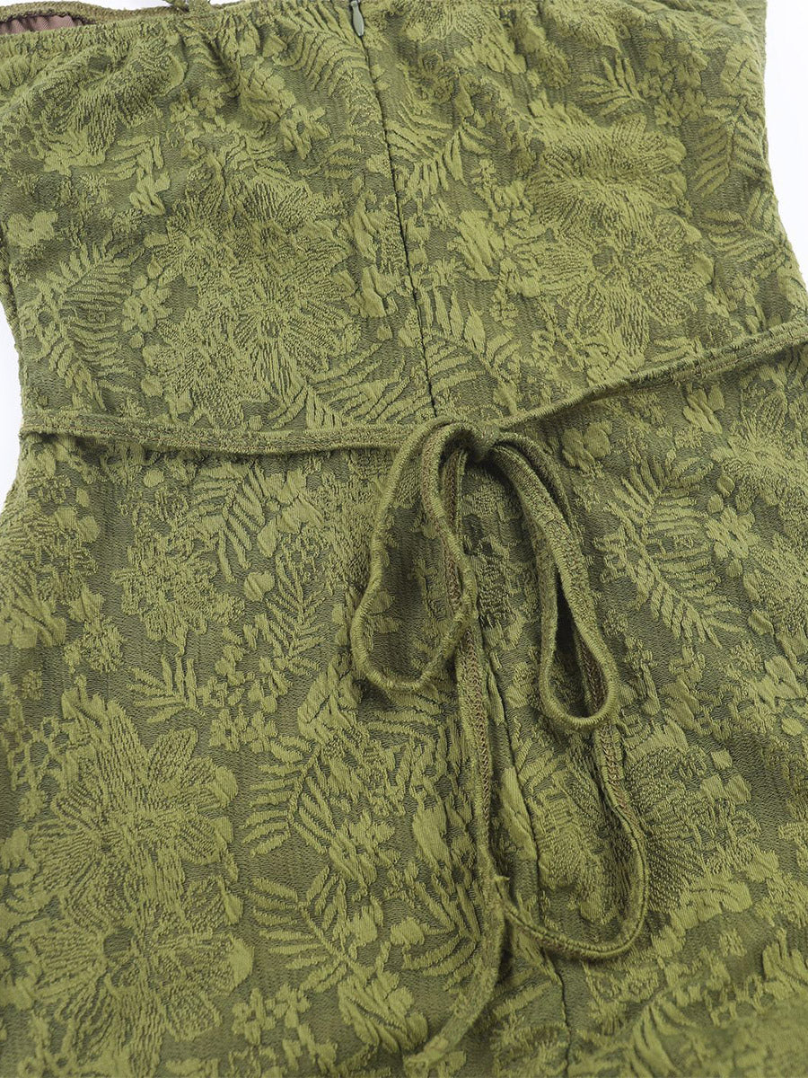 Date Night Dresses Maxi Backless Strappy Zipper Sleeveless Floral Print Off-The-Shoulder Sweet Green Dress