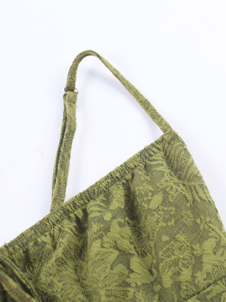 Date Night Dresses Maxi Backless Strappy Zipper Sleeveless Floral Print Off-The-Shoulder Sweet Green Dress