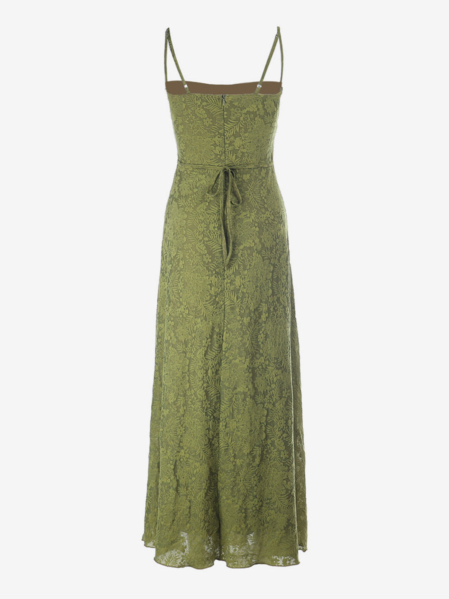 Date Night Dresses Maxi Backless Strappy Zipper Sleeveless Floral Print Off-The-Shoulder Sweet Green Dress