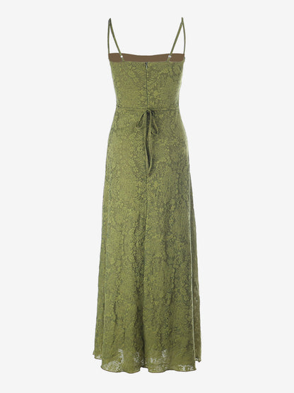 Date Night Dresses Maxi Backless Strappy Zipper Sleeveless Floral Print Off-The-Shoulder Sweet Green Dress