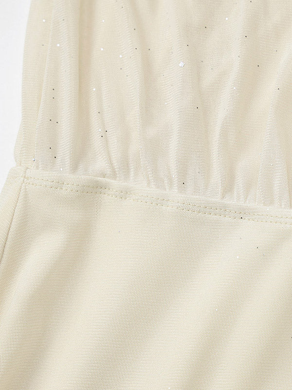 Date Night Dresses Mini Pleated Long Sleeves V-Neck Sweet Apricot Dress
