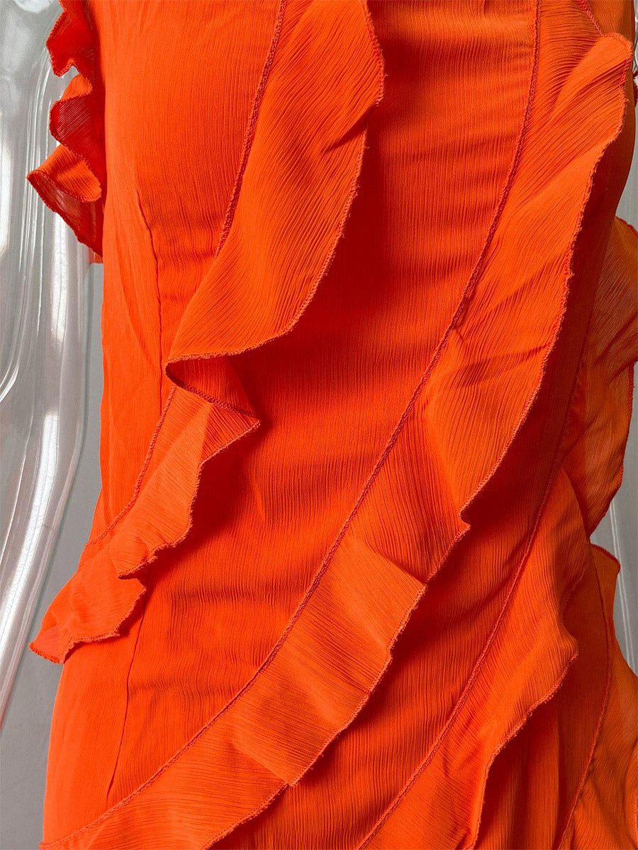 Party Dress Maxi Orange Off-The-Shoulder Ruffles Sleeveless Backless Elegant Semi Formal Dress Dress