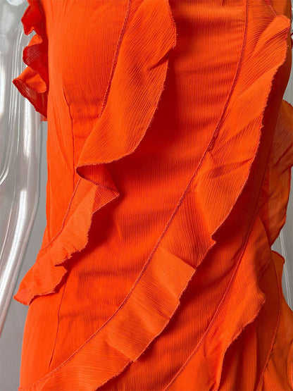 Party Dress Maxi Orange Off-The-Shoulder Ruffles Sleeveless Backless Elegant Semi Formal Dress Dress