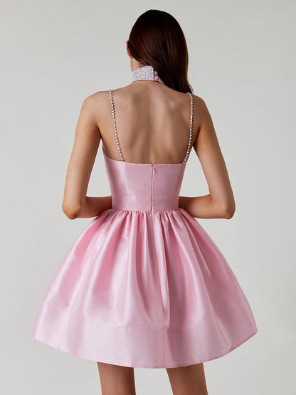 Party Dress Mini Royal Blue Straps Neck Zipper Sleeveless Backless Sweet Semi Formal Dress