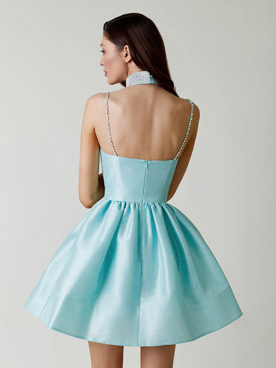 Party Dress Mini Royal Blue Straps Neck Zipper Sleeveless Backless Sweet Semi Formal Dress