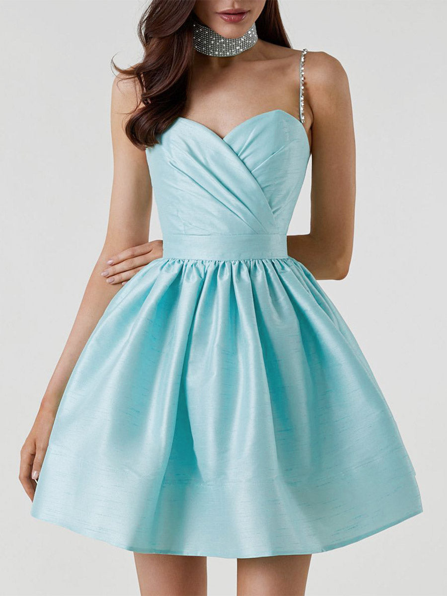 Party Dress Mini Royal Blue Straps Neck Zipper Sleeveless Backless Sweet Semi Formal Dress
