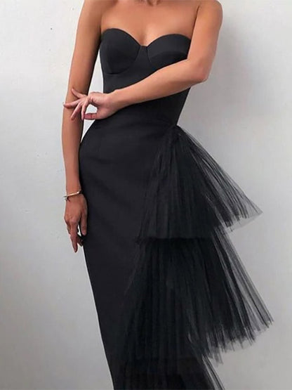 Party Dress Maxi Blue Strapless Zipper Sleeveless Backless Elegant Semi Formal Dress
