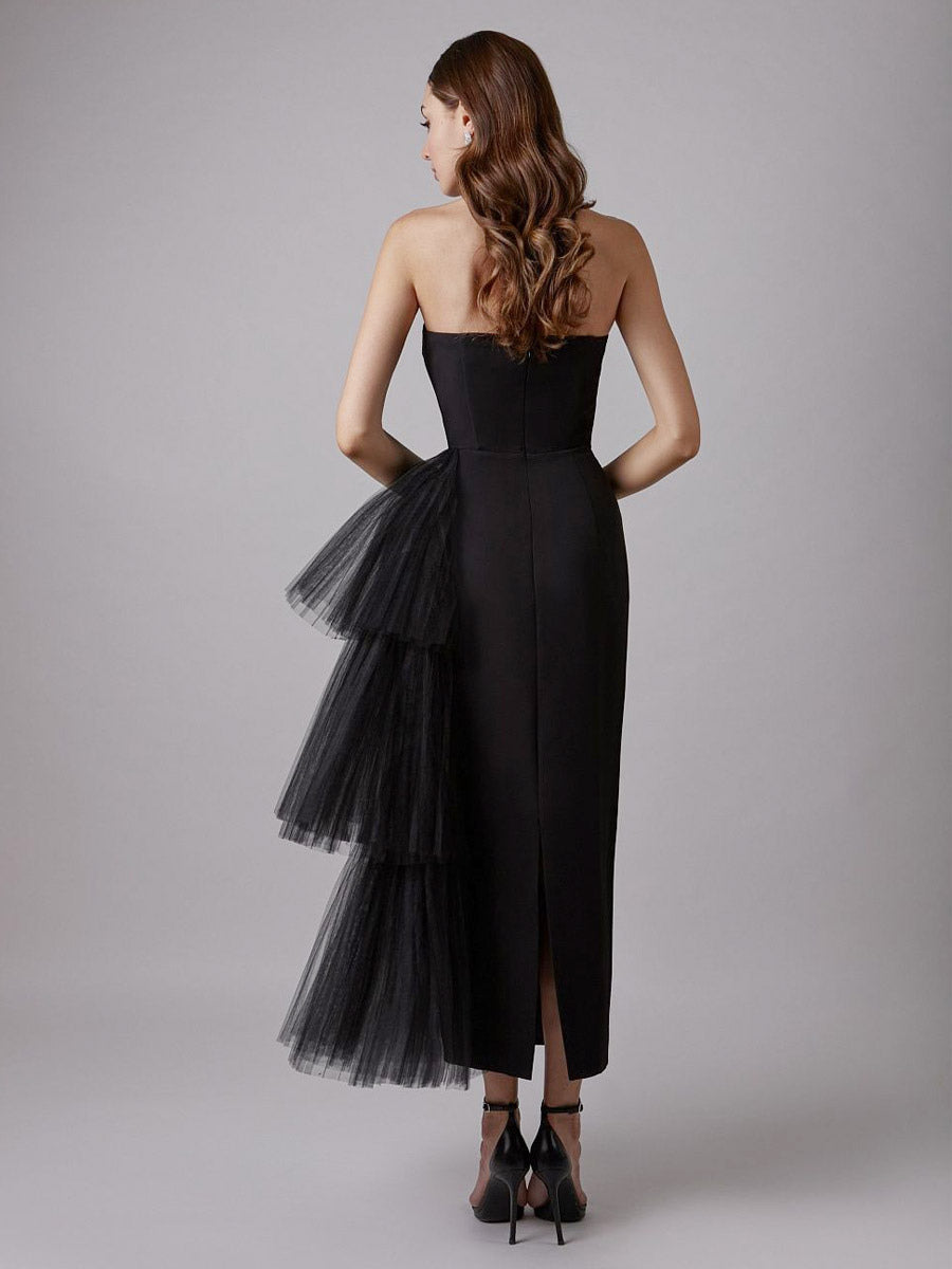 Party Dress Maxi Blue Strapless Zipper Sleeveless Backless Elegant Semi Formal Dress