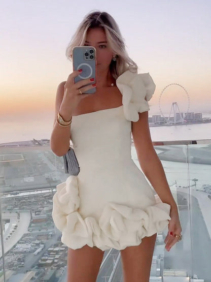 Date Night Dresses Mini Backless Ruffles Zipper Sleeveless Strapless Chic White Dress