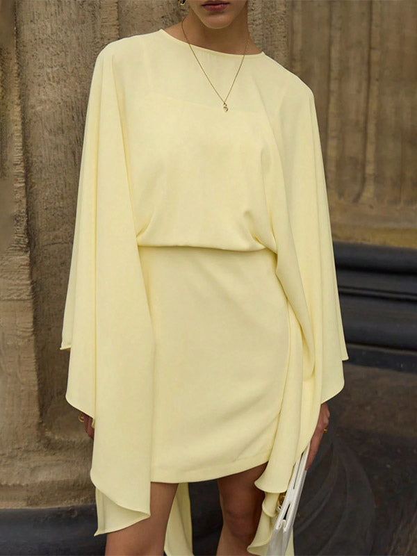Daily Dresses Women's Mini Beige Polyester Clothes Zipper Long Sleeves Jewel Neck Dress