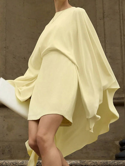 Daily Dresses Women's Mini Beige Polyester Clothes Zipper Long Sleeves Jewel Neck Dress