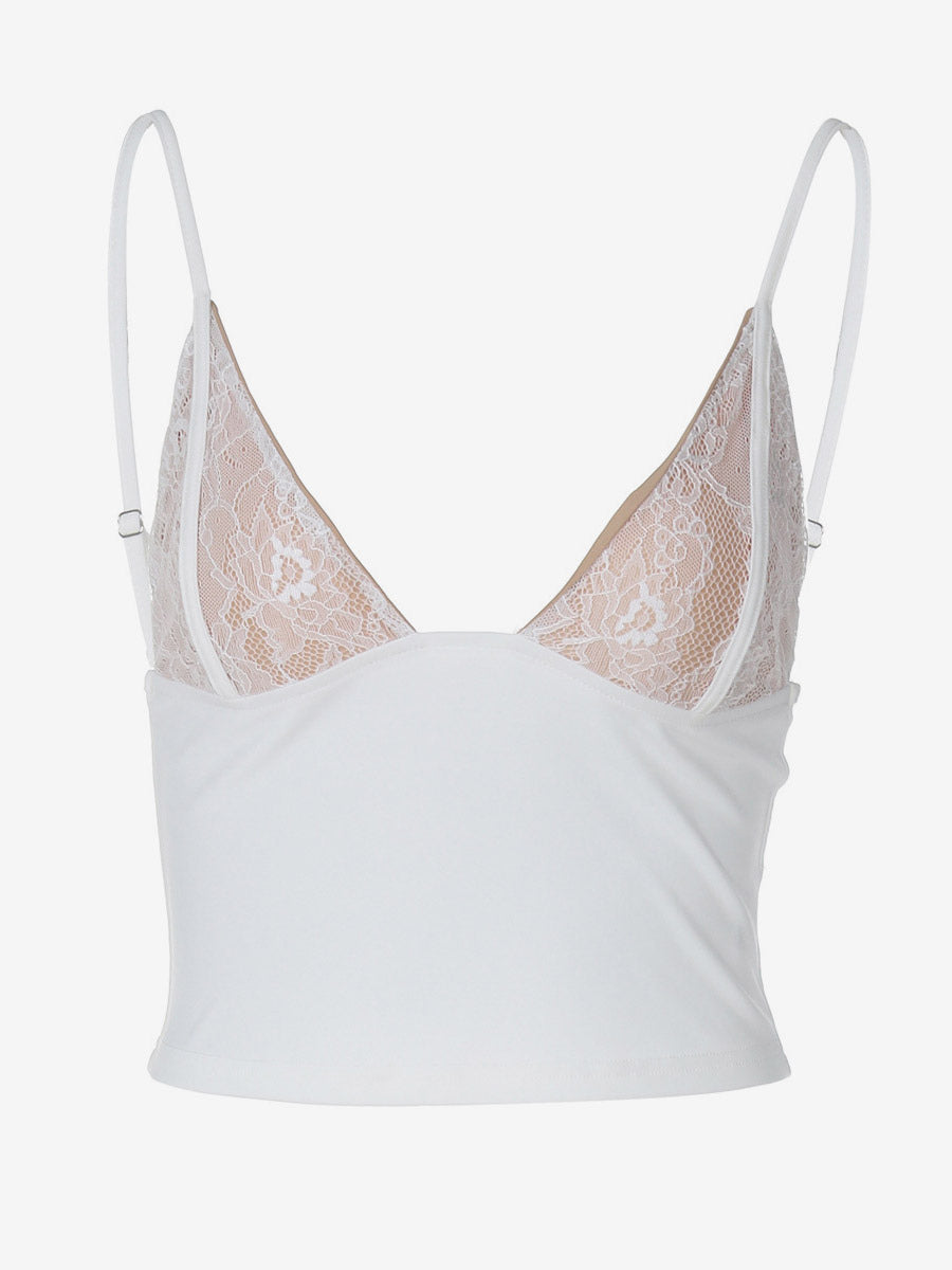 White Cami Top V-Neck Lace Polyester Sexy Women Camis