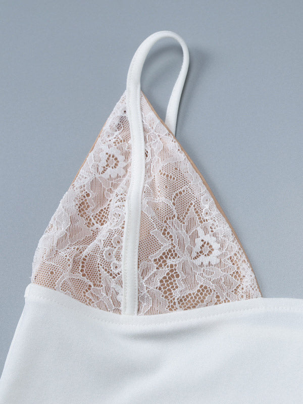 White Cami Top V-Neck Lace Polyester Sexy Women Camis