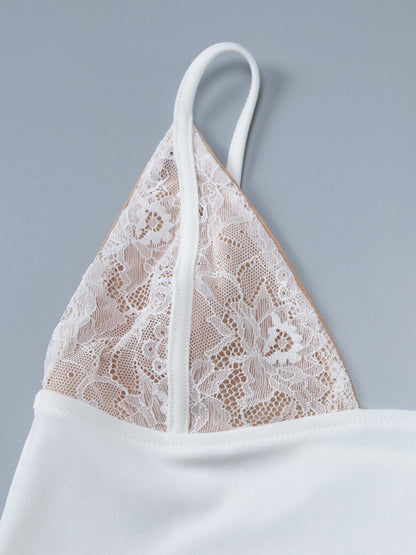 White Cami Top V-Neck Lace Polyester Sexy Women Camis