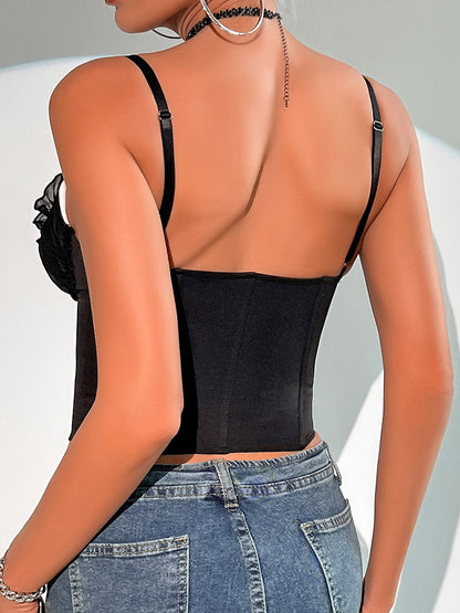 Corset Tops Blue Sexy Straps Neck Backless Slim Fit Lace Lace Up Tops