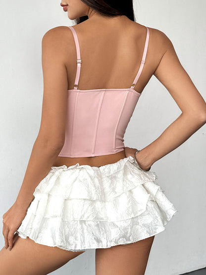 Corset Tops Blue Sexy Straps Neck Backless Slim Fit Lace Lace Up Tops