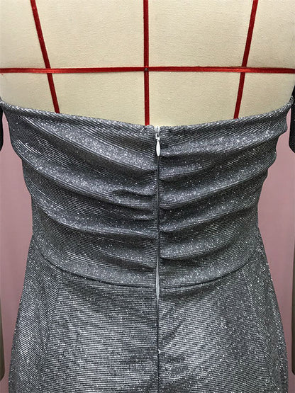 Party Dress Maxi Dazzling Blue V-Neck Sequins Sleeveless Open Shoulder Chic Semi Formal Dress