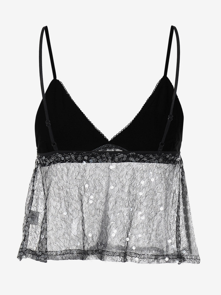 Black Cami Top Straps Neck Lace Sexy Polyester Women Camis