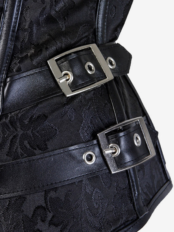 Corset Tops Black Sexy Strapless Slim Fit Buttons Lace-up Tops