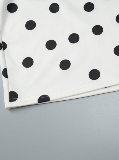 Date Night Dresses Mini Pleated Long Sleeves Polka Dot V-Neck Flared Sleeves Elegant Dress