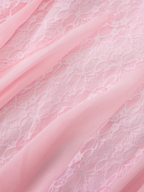 Party Dress Maxi Pink Off-The-Shoulder Lace Long Sleeves Pleated Chic Semi Formal Dress
