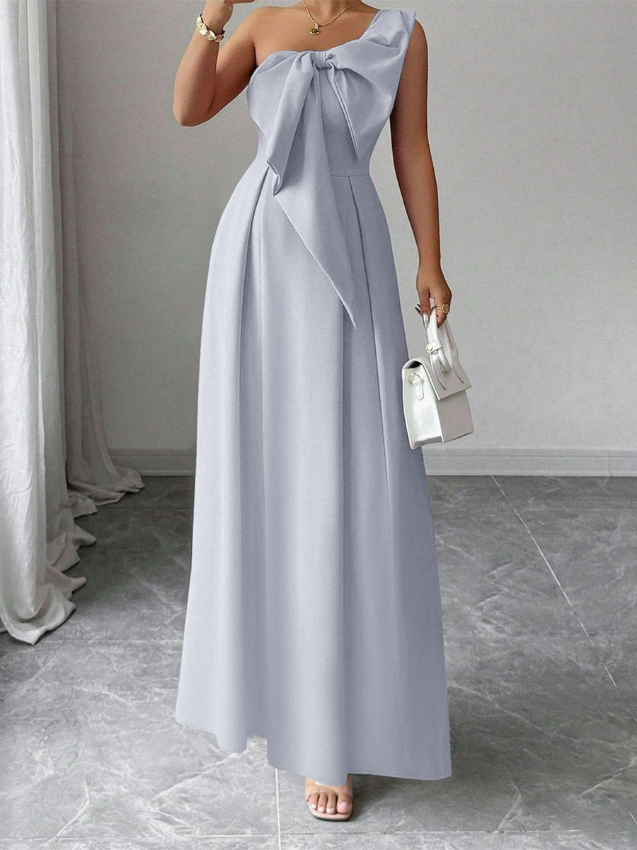 Party Dress Maxi Light Sky Blue One-Shoulder Flowers Sleeveless Asymmetrical Sweet Semi Formal Dress